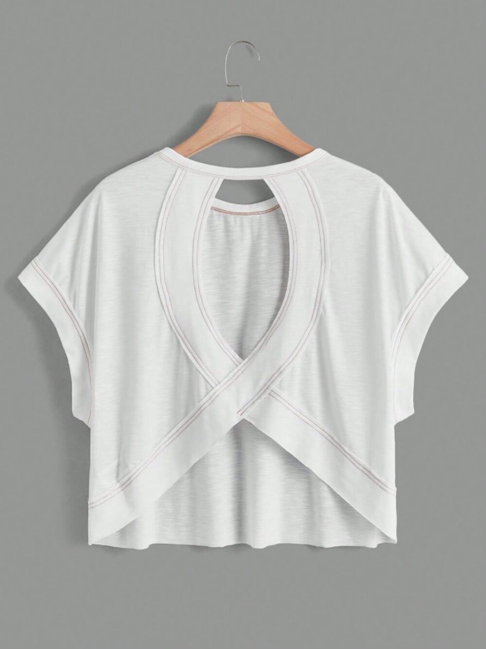 White Casual Women's Cut Out Back Batwing Sleeve Tee